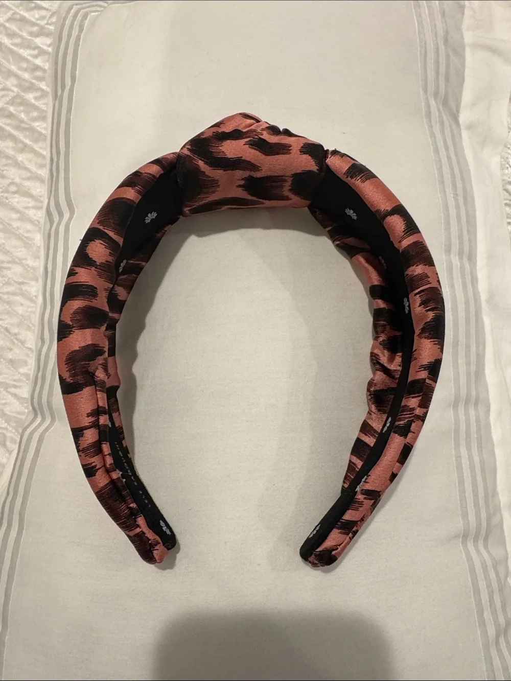Lele Sadoughi Pink and Black Printed Padded Headband with dust bag